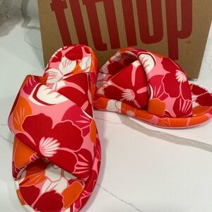 FitFlop Floral Slide Sandals - Red, Pink & Orange